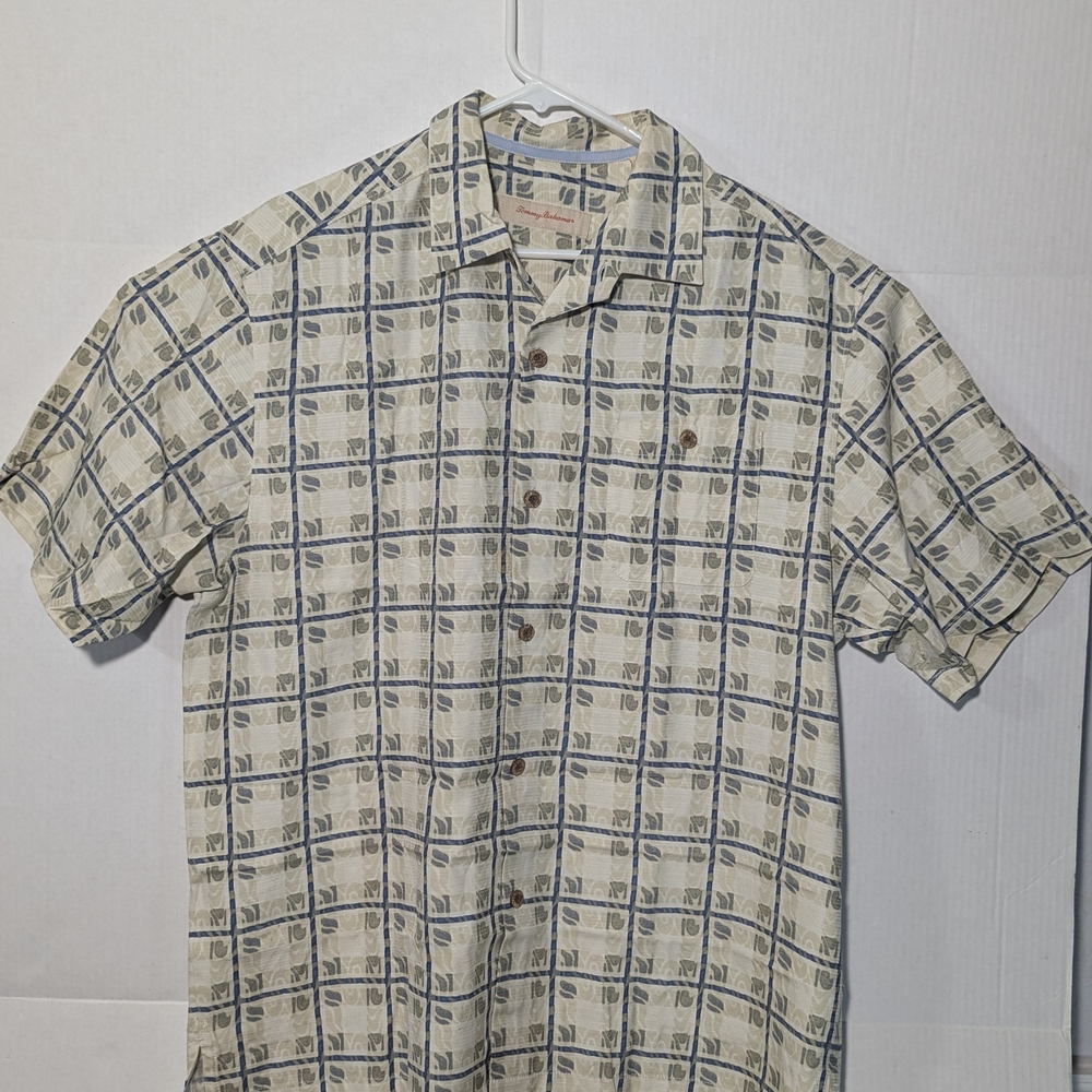 Tommy Bahama Cream and Blue Casual Button Down Shirt
